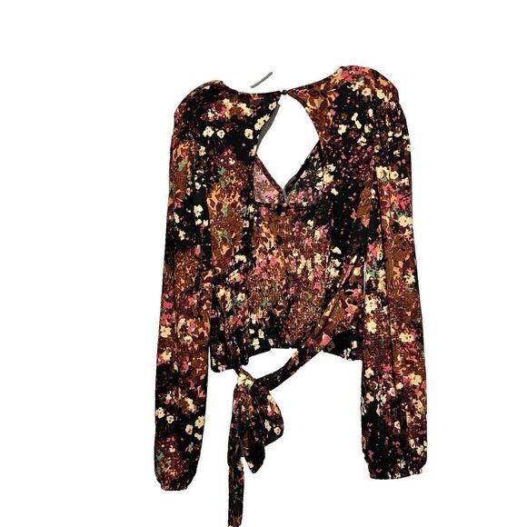 NWT Anthropologie Balloon-Sleeve Blouse Open Back Tie Belt Top Multicolor XXS - Picture 5 of 14